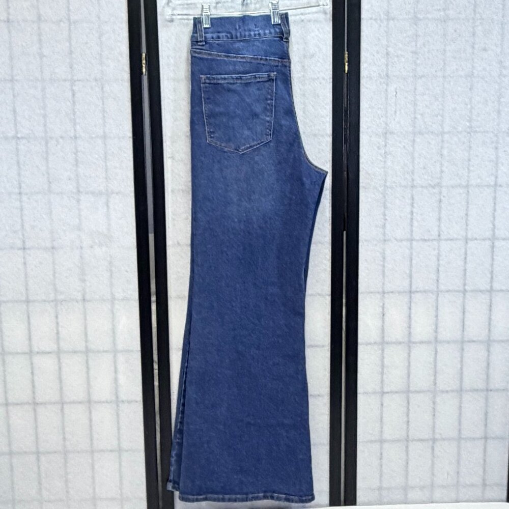 Sofia Vergara Hi Rise Margot Wide Leg Faded Stretch Denim Jeans 14 Medium Wash - Picture 7 of 13